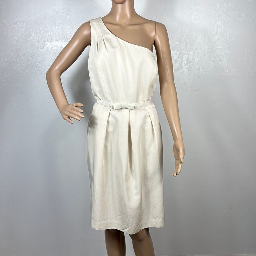 Glint One Ivory Shoulder Cotton Silk Blend Cocktail Dress Size 14 - Picture 2 of 13